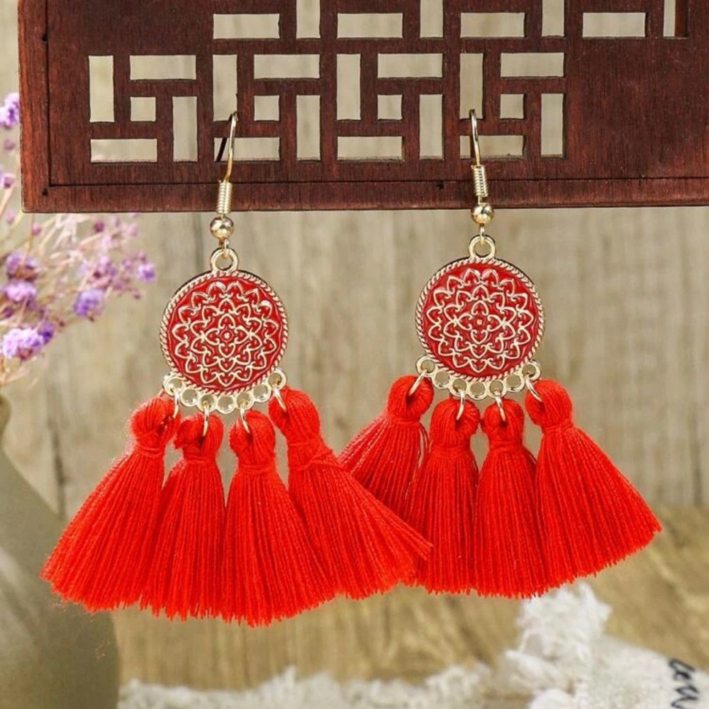 🔴 (New) Red Tassel Drop Earrings